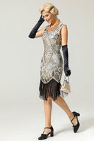Load image into Gallery viewer, Silver Fringe Sequin 1920s Flapper Dress