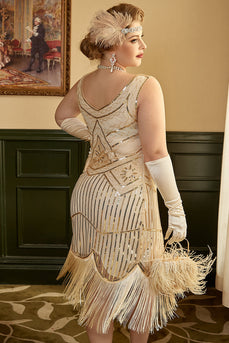 Apricot Sequin Fringes Plus Size 1920s Flapper Dress