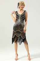 Load image into Gallery viewer, 1920 Retro Dark Green Sequin Fringe Dress