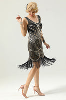 Load image into Gallery viewer, Red and Black Deep V Neck Flapper 1920s Dress