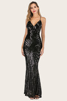 Load image into Gallery viewer, Black Mermaid Sequin Long Prom Dress