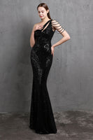 Load image into Gallery viewer, Gold Mermaid One Shoulder Sequin Prom Dresses