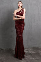 Load image into Gallery viewer, Gold Mermaid One Shoulder Sequin Prom Dresses