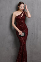 Load image into Gallery viewer, Gold Mermaid One Shoulder Sequin Prom Dresses