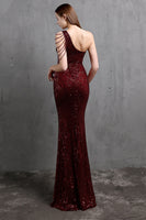 Load image into Gallery viewer, Gold Mermaid One Shoulder Sequin Prom Dresses