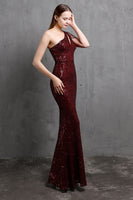 Load image into Gallery viewer, Gold Mermaid One Shoulder Sequin Prom Dresses
