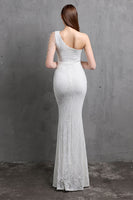 Load image into Gallery viewer, Gold Mermaid One Shoulder Sequin Prom Dresses