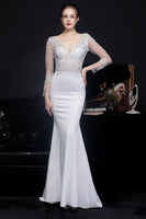 Load image into Gallery viewer, White Applique Mermaid Prom Dress