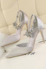 Load image into Gallery viewer, Silver Ankle Strap Prom Heels with Crystals