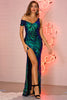 Load image into Gallery viewer, Off Shouder Sequins Prom Dress with Slit