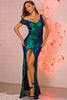 Load image into Gallery viewer, Off Shouder Sequins Prom Dress with Slit