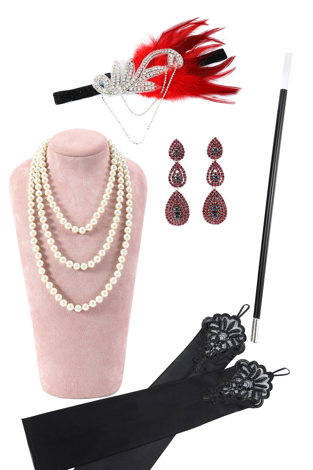 1920s Red Costume Accessories Set