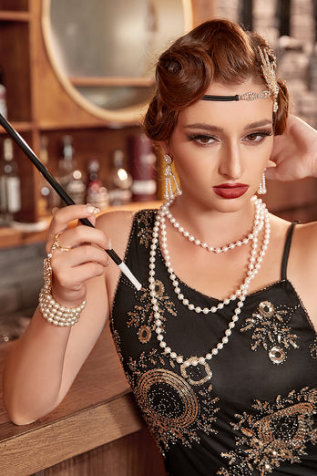 1920s Flapper Golden/Silver Accessories Set