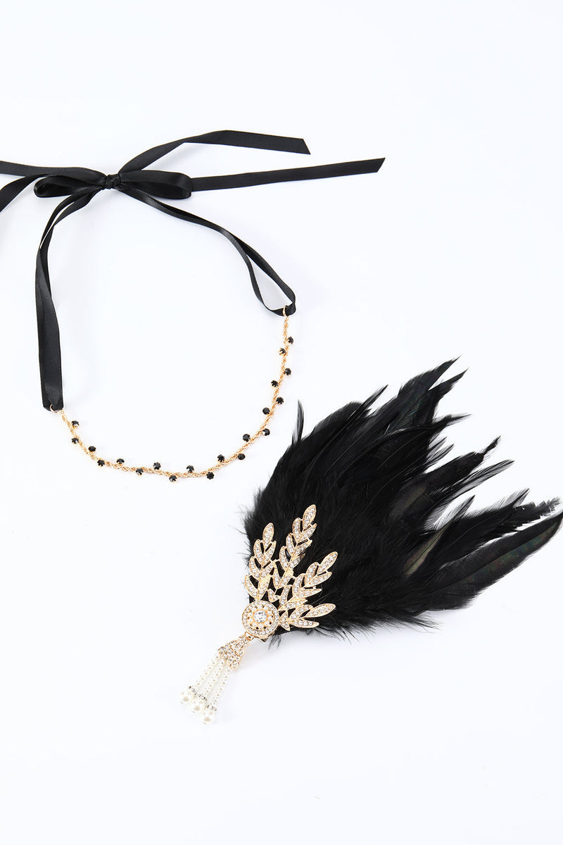 Load image into Gallery viewer, Black 1920s Feather Headband