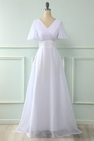 Load image into Gallery viewer, V Neck Pink Bridesmaid Dress with Ruffles