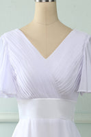 Load image into Gallery viewer, V Neck Pink Bridesmaid Dress with Ruffles