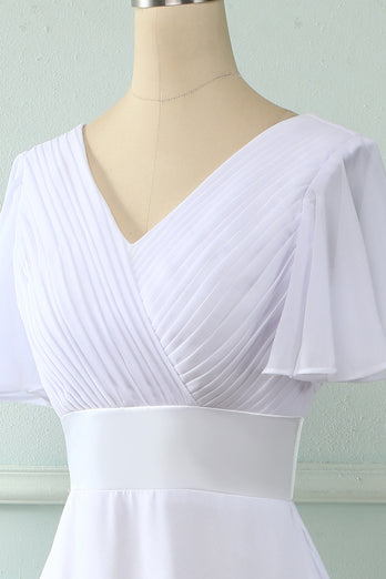 V Neck Pink Bridesmaid Dress with Ruffles