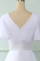 Load image into Gallery viewer, V Neck Pink Bridesmaid Dress with Ruffles