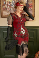 Load image into Gallery viewer, Plus Size 1920s Gatsby Sequin Fringed Paisley Flapper Dress
