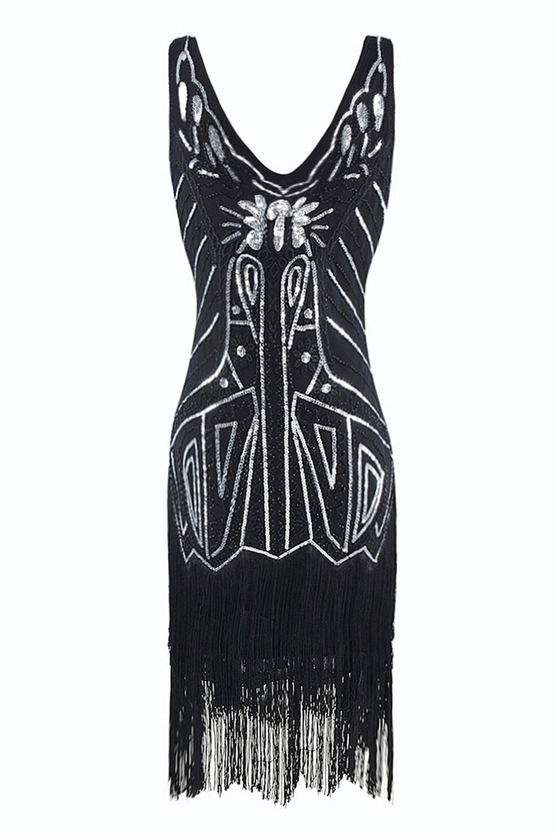 Load image into Gallery viewer, Green V Neck 1920s Great Gatsby Dress