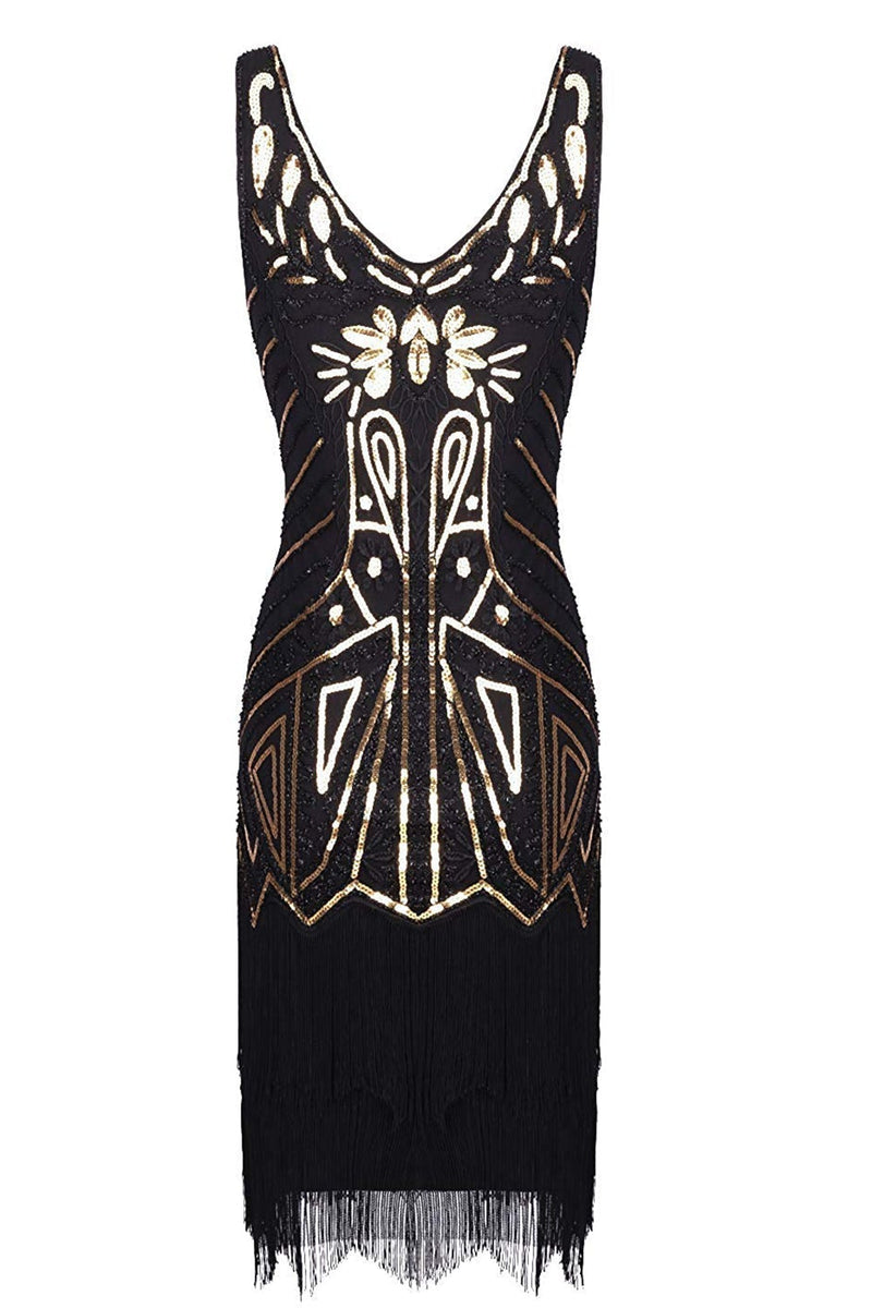 Load image into Gallery viewer, Green V Neck 1920s Great Gatsby Dress