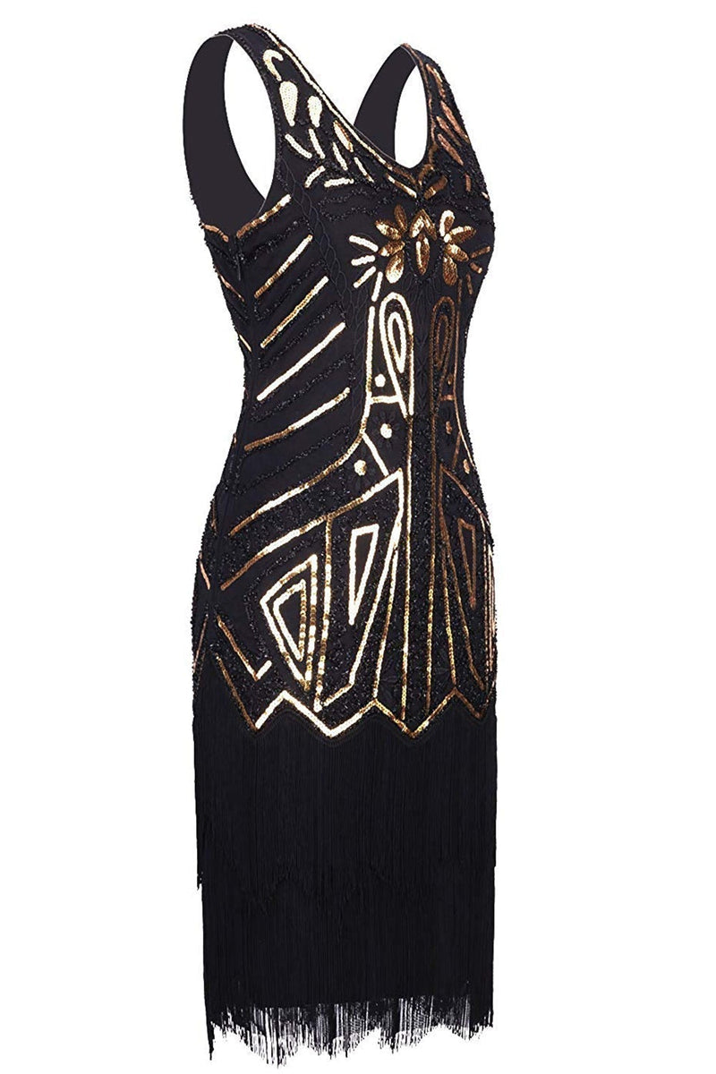 Load image into Gallery viewer, Green V Neck 1920s Great Gatsby Dress