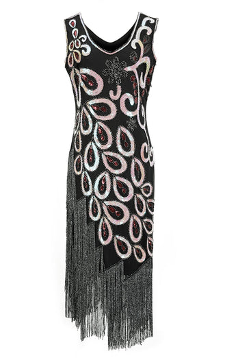 Asymmetrical V Neck 1920s Flapper Dress