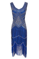Load image into Gallery viewer, V Neck Blue 1920s Dress