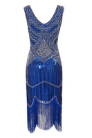 Load image into Gallery viewer, V Neck Blue 1920s Dress