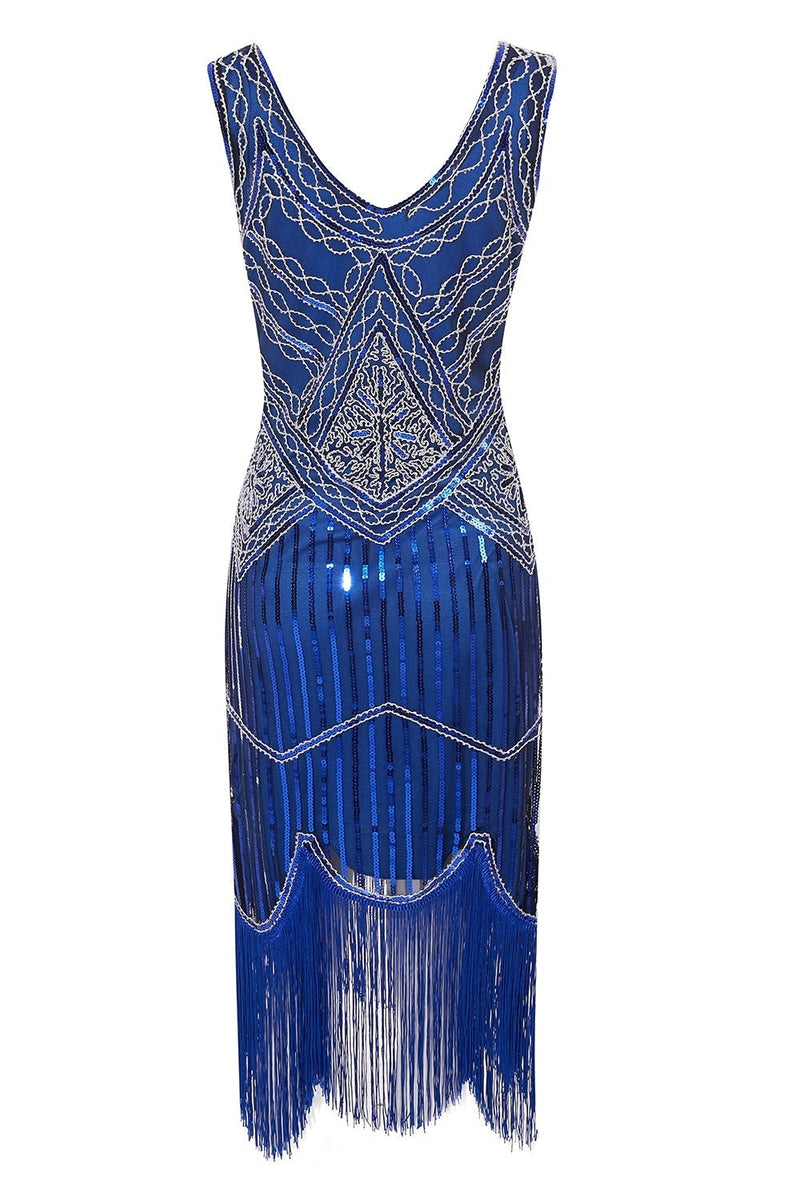 Load image into Gallery viewer, V Neck Blue 1920s Dress