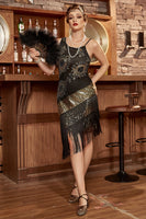 Load image into Gallery viewer, Black Fringe Seuqins Gatsby 1920s Dress