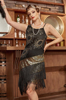 Load image into Gallery viewer, Black Fringe Seuqins Gatsby 1920s Dress