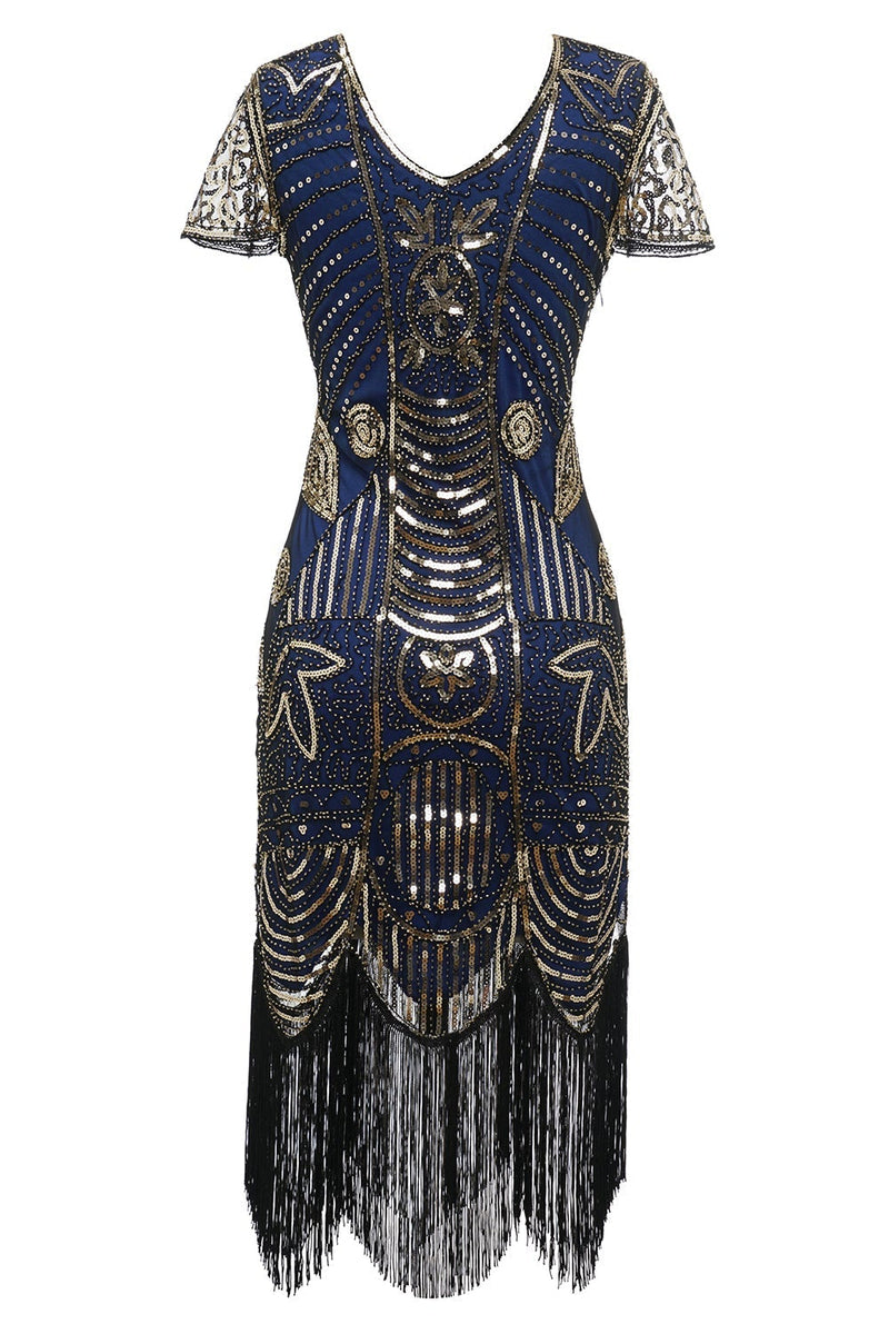 Load image into Gallery viewer, Black Golden 1920 Retro Sequin Dress