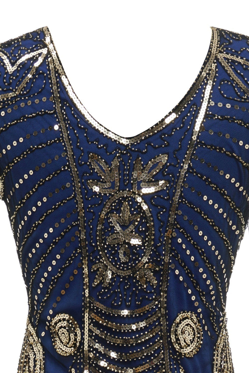 Load image into Gallery viewer, Black Golden 1920 Retro Sequin Dress