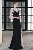 Load image into Gallery viewer, Black Mermaid Long Prom Formal Dress