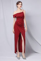 Load image into Gallery viewer, Burgundy One Shoulder Prom Dress with Slit