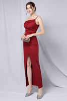 Load image into Gallery viewer, Burgundy One Shoulder Prom Dress with Slit