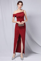 Load image into Gallery viewer, Burgundy One Shoulder Prom Dress with Slit