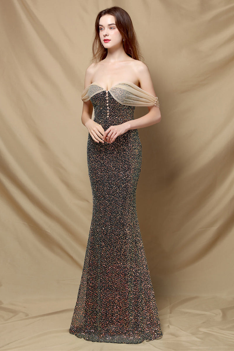 Load image into Gallery viewer, Off Shoulder Sequins Mermaid Prom Dress