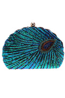 Load image into Gallery viewer, Peacock Green Beaded Shell Shaped Clutch