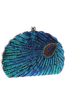 Load image into Gallery viewer, Peacock Green Beaded Shell Shaped Clutch