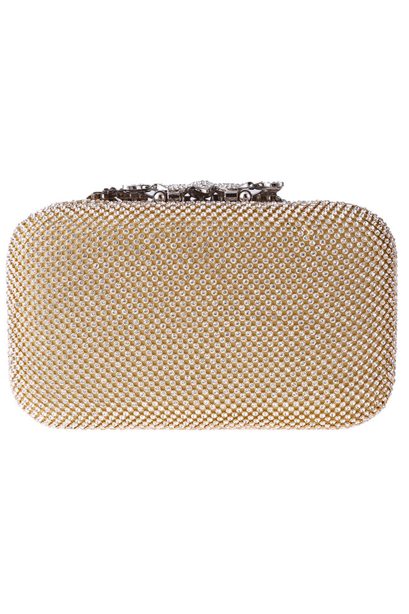 Load image into Gallery viewer, Golden Beaded Prom Clutch with Crystals