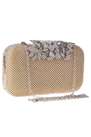 Golden Beaded Prom Clutch with Crystals