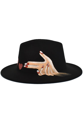 Black Heart Printed 1920s Bowler Hat