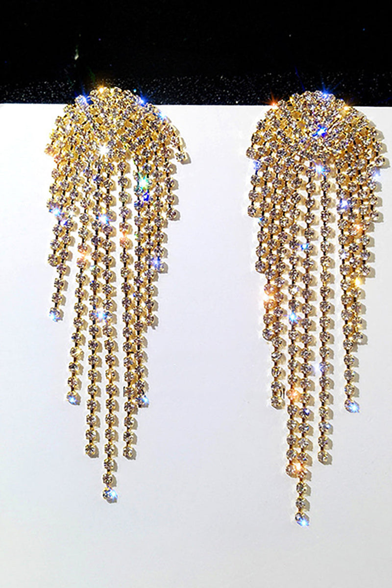 Load image into Gallery viewer, Gold Rhinestone Drop Earrings
