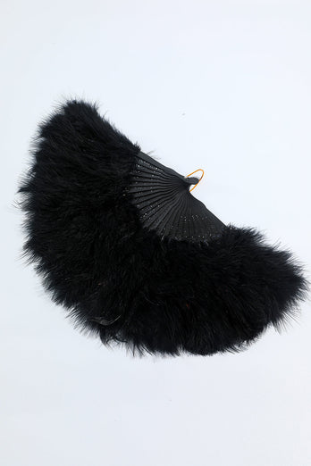 Gatsby Black Feather Folding Fan