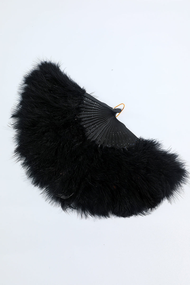 Load image into Gallery viewer, Gatsby Black Feather Folding Fan