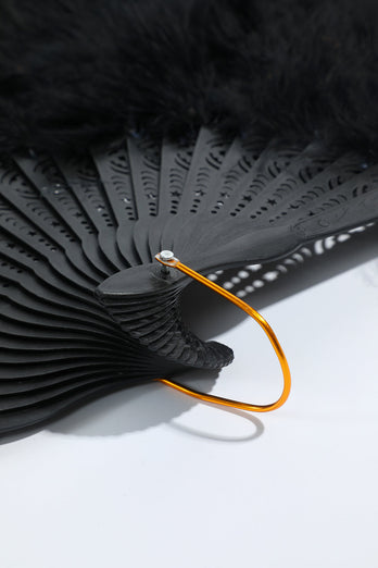 Gatsby Black Feather Folding Fan