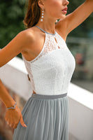 Load image into Gallery viewer, Grey Open Back Long Formal Dress