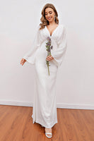 Load image into Gallery viewer, White V Neck Long Party Dress with Open Back